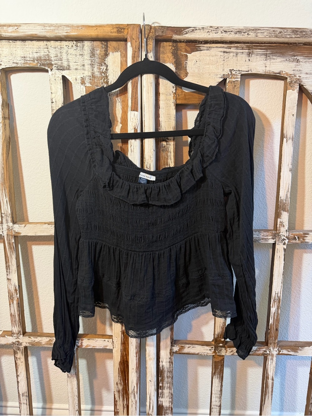 American Eagle Outfitters Black Ruffled Peasant Blouse - Women Tops